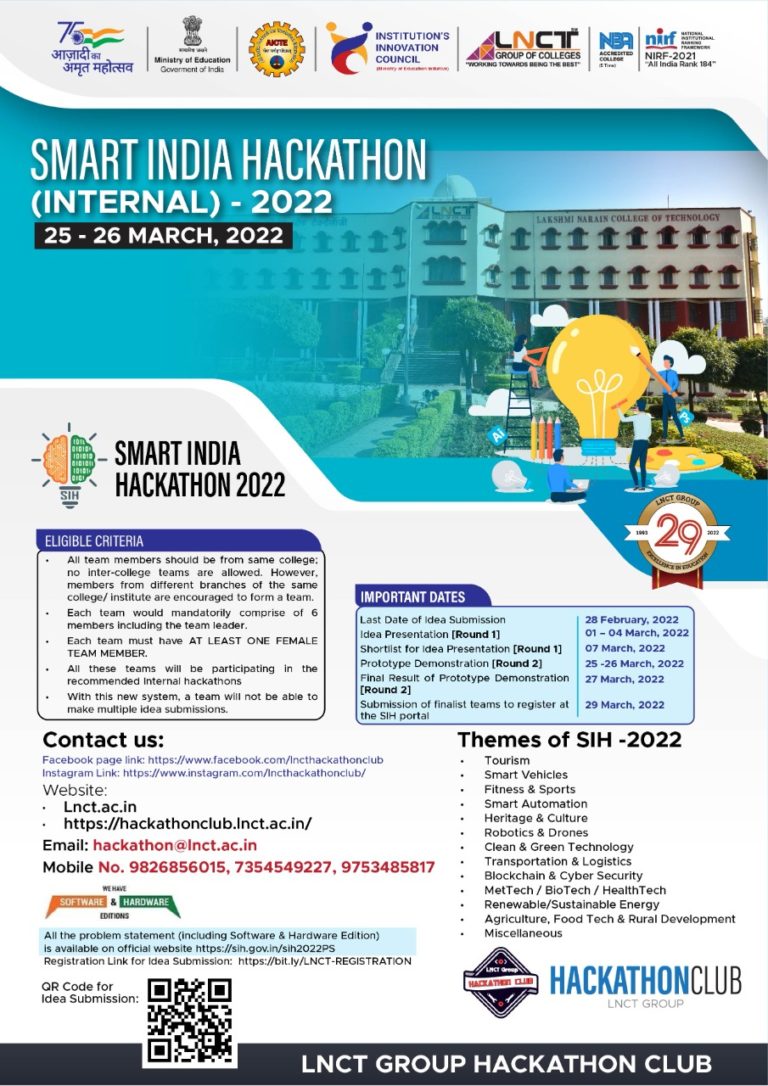 Smart India Hackathon 2022 – LNCT Group Hackathon Club